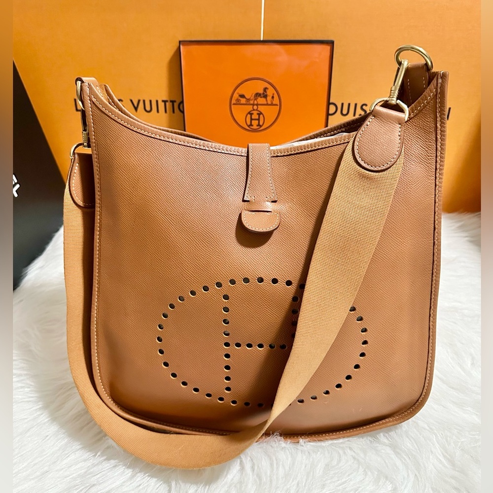 Hermès Brown Epsom  Leather Evelyne I GM